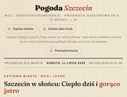 Krok 1: przycisk Powiadomienia Przycisk Powiadomienia pod nazwą miasta na podstronie Szczecina